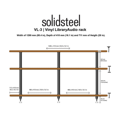 Solidsteel: VL-3 Turntable Shelf + Vinyl Record Storage - Walnut